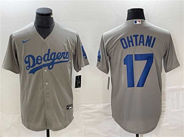 Mens Los Angeles Dodgers #17 Shohei Ohtani Gray Cool Base Stitched Jersey